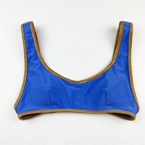 Aerie Wide Strap Scoop Bikini Top Blue Gold Trim Size S NWOT